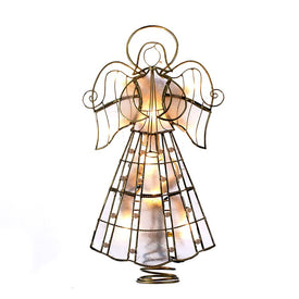 10-Light 9.75" Capiz Angel Tree Topper with Scroll Design and Pearls