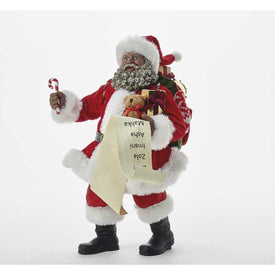 10.5" Fabriche Black Santa with List and Candy Cane