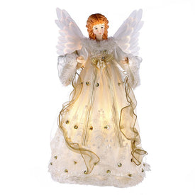 14" Ivory and Gold Fiber Optic Animated Angel Tree Topper