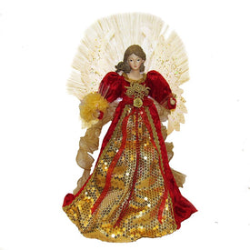 18" Red and Gold Multi-Color LED Fiber Optic Angel Tree Topper