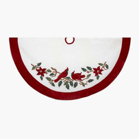 48" Velvet Red and White with Cardinals Applique Tree skirt