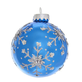 80mm Blue and Silver Glitter Snowflake Glass Ball Ornaments 6-Piece Box