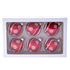 80mm Red with Snowflake Swirls Glass Ball Ornaments 6-Piece Set