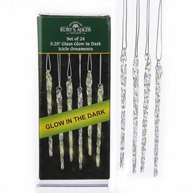 5.25" Glass Glow-in-the-Dark Icicle Ornament Set of 24