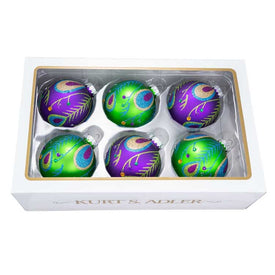 80mm Peacock Purple and Green Glass Ball Ornaments 6-Piece Box2 Assorted Ornaments