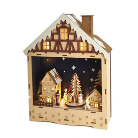 13.5" Battery-Operated Wooden Musical LED House