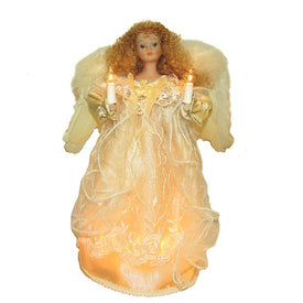 12" 10-Light Ivory Angel Tree Topper with Fabric Hair