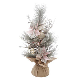 24" Pink Poinsettia and Gold Decoration Tree