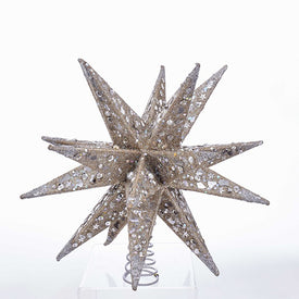12" Champagne and Silver Glitter Moravian Star Tree Topper