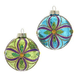 80mm Green, Blue, Gold and Purple Glass Ball Ornaments 6-Piece Box