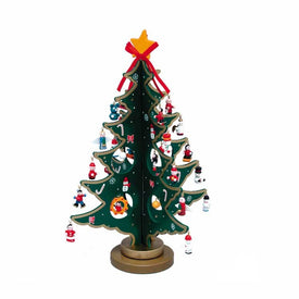 11.75" Wooden Tree with Miniature Wooden Ornaments 25-Piece Set