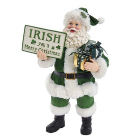10.5" Fabriche Musical Irish Santa Gift Box and Sign