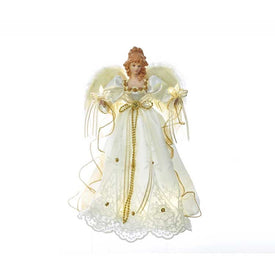 14" Battery-Operated Ivory and Gold LED Angel Tree Topper