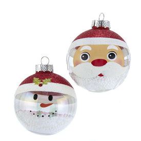 80mm Clear and White Santa and Snowman Glass Ball Ornaments 6-Piece Box