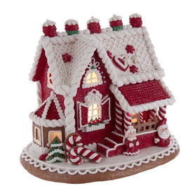 9" Red and White Santa and Mrs. Claus Gingerbread House