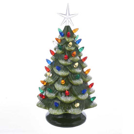 12.8" Battery-Operated LED Ceramic Pink Christmas Tree Tabletop Decor