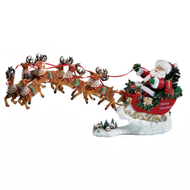 24" Fabriche Musical Santa with Eight Reindeer Set of 2-Pieces