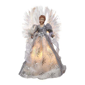 16" Fiber Optic White, Silver, and Gray Angel Tree Topper