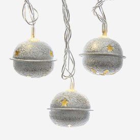 10-Light Silver Bell With Warm White LED Light Set