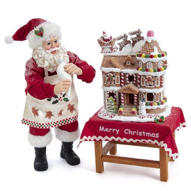 10.5" Battery-Operated Fabriche Santa Decorating LED Gingerbread House Table-Piece