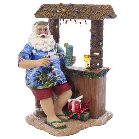 11" Fabriche Beach Santa Sitting At Tiki Bar
