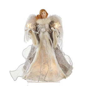 10-Light 14" Silver and Gray Angel Tree Topper