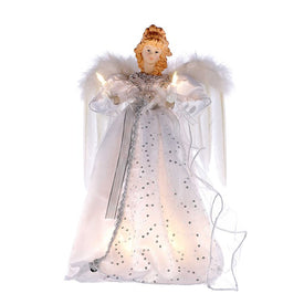 14" 10-Light White and Silver Angel Tree Topper