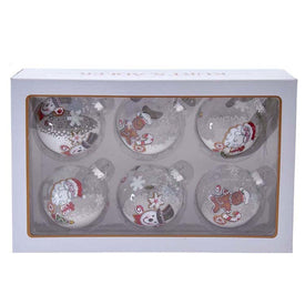 80mm Gingerbread, Snowman and Santa Glass Ball Ornaments 6-Piece Set