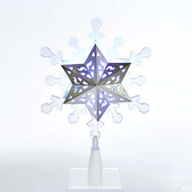 9" Blue and White LED Rotating Snowflake Tree Topper