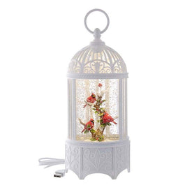 10.25" Battery-Operated LED Swirl Cardinals in Water Bird Cage