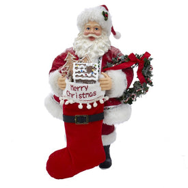 10.5" Fabriche Gingerbread Santa with Stocking and Wreath