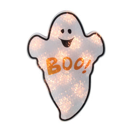 12" Lighted White Holographic Ghost Halloween Window Silhouette Decor