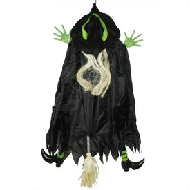 4.5' Black and Green Flying and Crashing Wicked Witch Hanging Halloween Decor