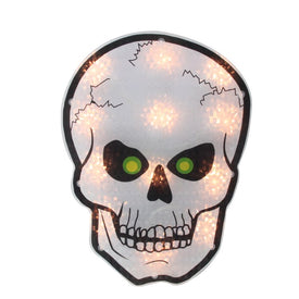 12" Silver and Black Holographic Lighted Skull Halloween Window Silhouette Decoration