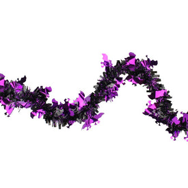 50' Unlit Black with Purple Bats Halloween Tinsel Garland