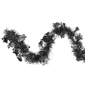 50' Unlit Black and Silver with Ghosts Halloween Tinsel Garland
