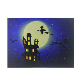 12" x 15.75" Fiber Optic and LED Lighted Witch in the Moon Halloween Canvas Wall Art