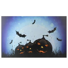 23.5" x 15.5" LED Lighted Jack-O'-Lanterns and Bats Halloween Canvas Wall Art