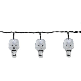 10-Count Battery-Operated White Skull LED Halloween Lights with 5.75' Black Wire