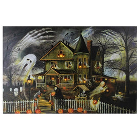 12" x 15.75" LED Lighted Creepy Haunted House Halloween Canvas Wall Art