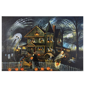 23.5" LED Lighted Creepy Haunted House Halloween Canvas Wall Art