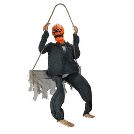 28" Black and Orange Hanging Play Swing Pumpkin Man Halloween Decor