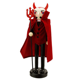 14" Red and Black Devil Holding a Pitch Fork Wooden Halloween Nutcracker