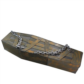 63" Brown and Black Animated and Musical Chained Shaking Coffin Halloween Decor