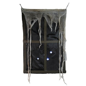 41" Pre-Lit Black and Gray Ghostly Window with Tattered Curtain Halloween Decor