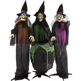 Willow, Wilma, and Winney the Witches Life-Size Animatronic Poseable Indoor/Outdoor Halloween Decoration