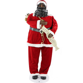 Life-Size 58" African American Dancing Santa with Naughty & Nice List