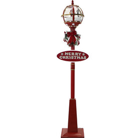 Let It Snow Series 69" Snow Globe Lamp Post with Santa, Signs, Cascading Snow, and Music