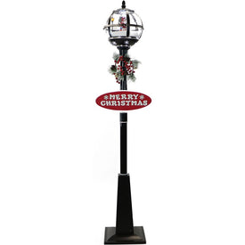 Let It Snow Series 69" Snow Globe Lamp Post with Santa, Signs, Cascading Snow, and Music