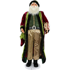 Life-Size 58" Dancing Santa with Jeweled Velvet Robe and Wrapped Gift